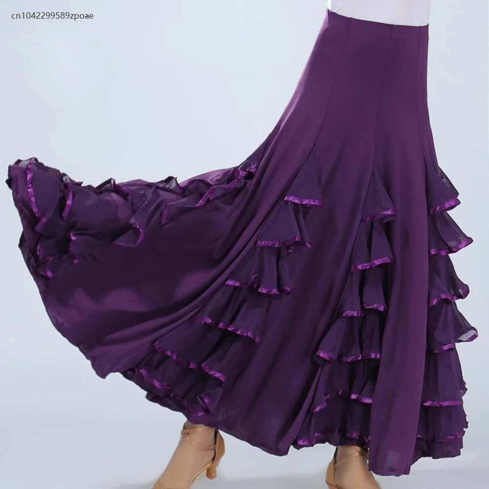 

Women's Flamenco Spanish Competition Skirt Ballroom Dance Skirt Square Dance National Standard Dance Long Swing Practice Skirt
