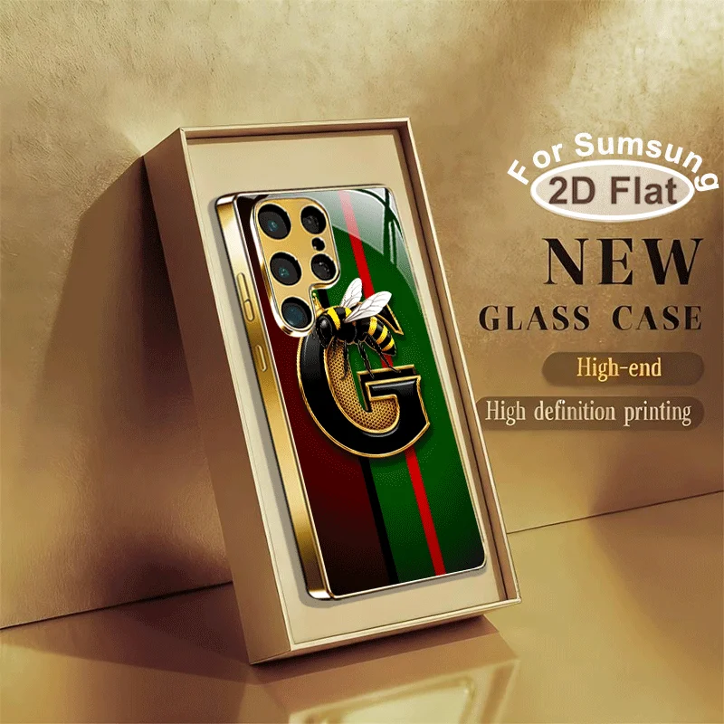 Green and red stripe printed glass phone case suitable for Samsung Galaxy S26 S25 S24 S22 S21 S20 FE/Ultra/Plus anti drop