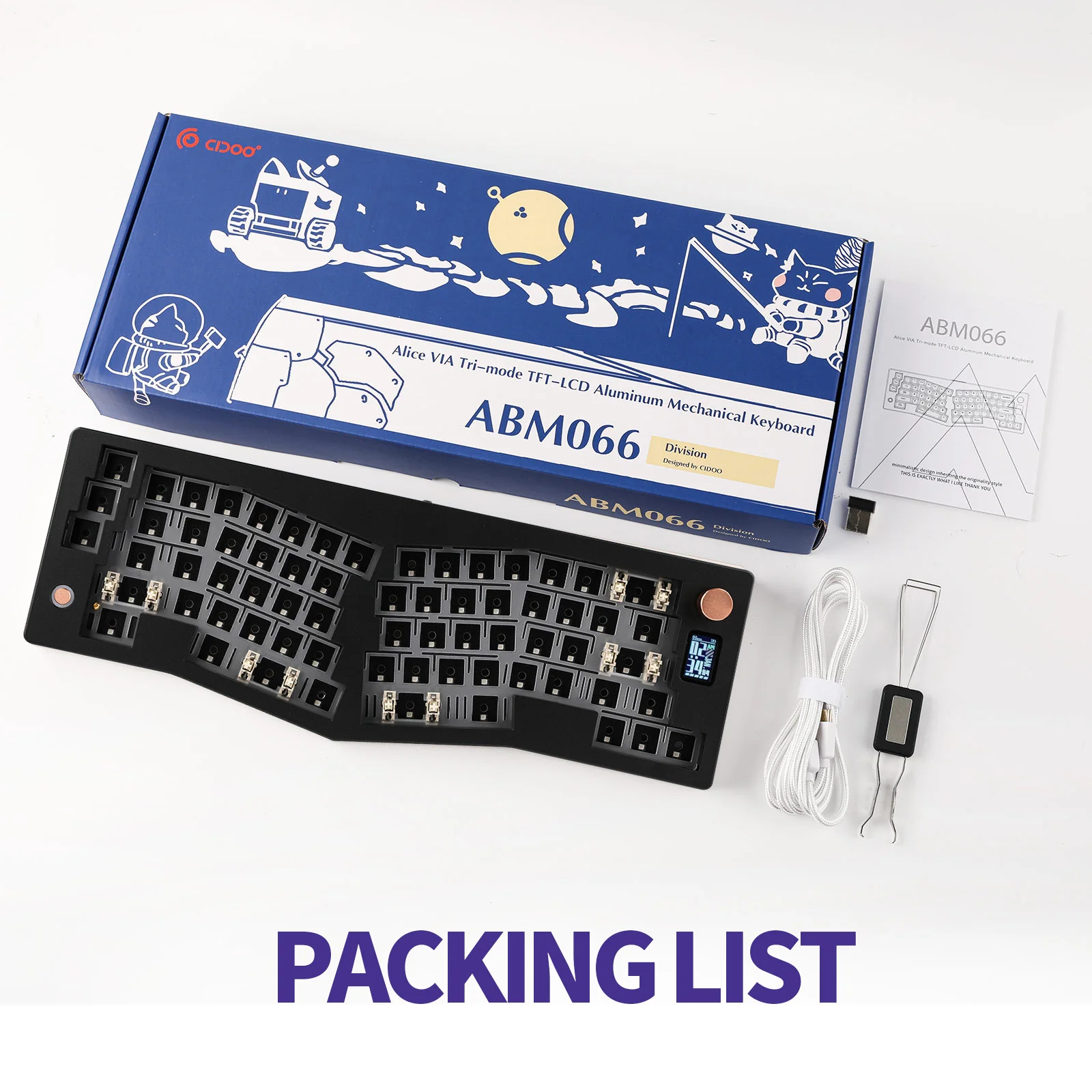 CIDOO ABM066 Barebones Custom Kit Alice Layout VIA Programmable Hot Swap Tri Mode Connectivity for Windows Mac Gift