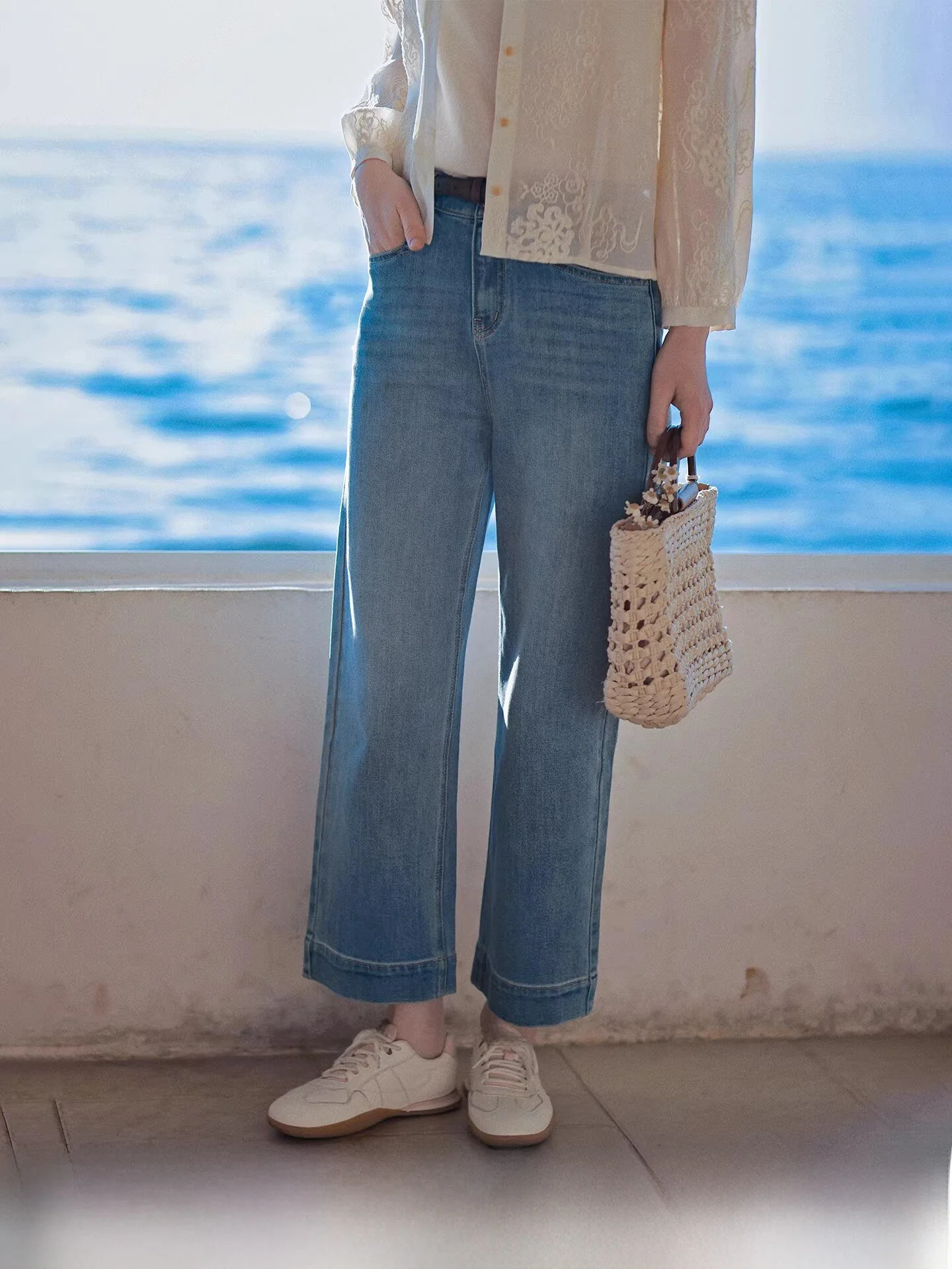 

Blue Straight Leg Jeans Women's Loose Casual Long Pants Spring 2026 New Sle Comfortable Cotton l Waist Button Fly