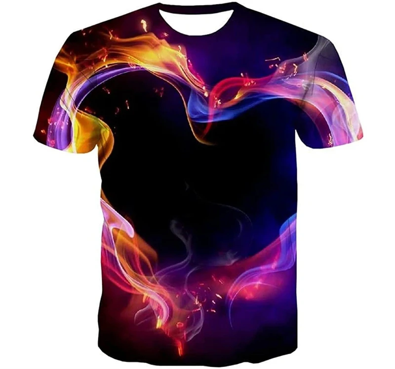 Trendy Flame Graphic 3D Printed Men T Shirt Summer Casual Harajaku Hip Pop Short Sleeve Oversized Top Casual Unisex Kids T-shirt