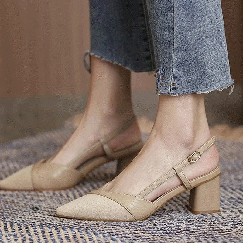 

2022 Fashion Square High Heels Slingback Sandals Women Slip on Mules Shoes Women Shallow Female Pumps for Office Lady Work Shoes