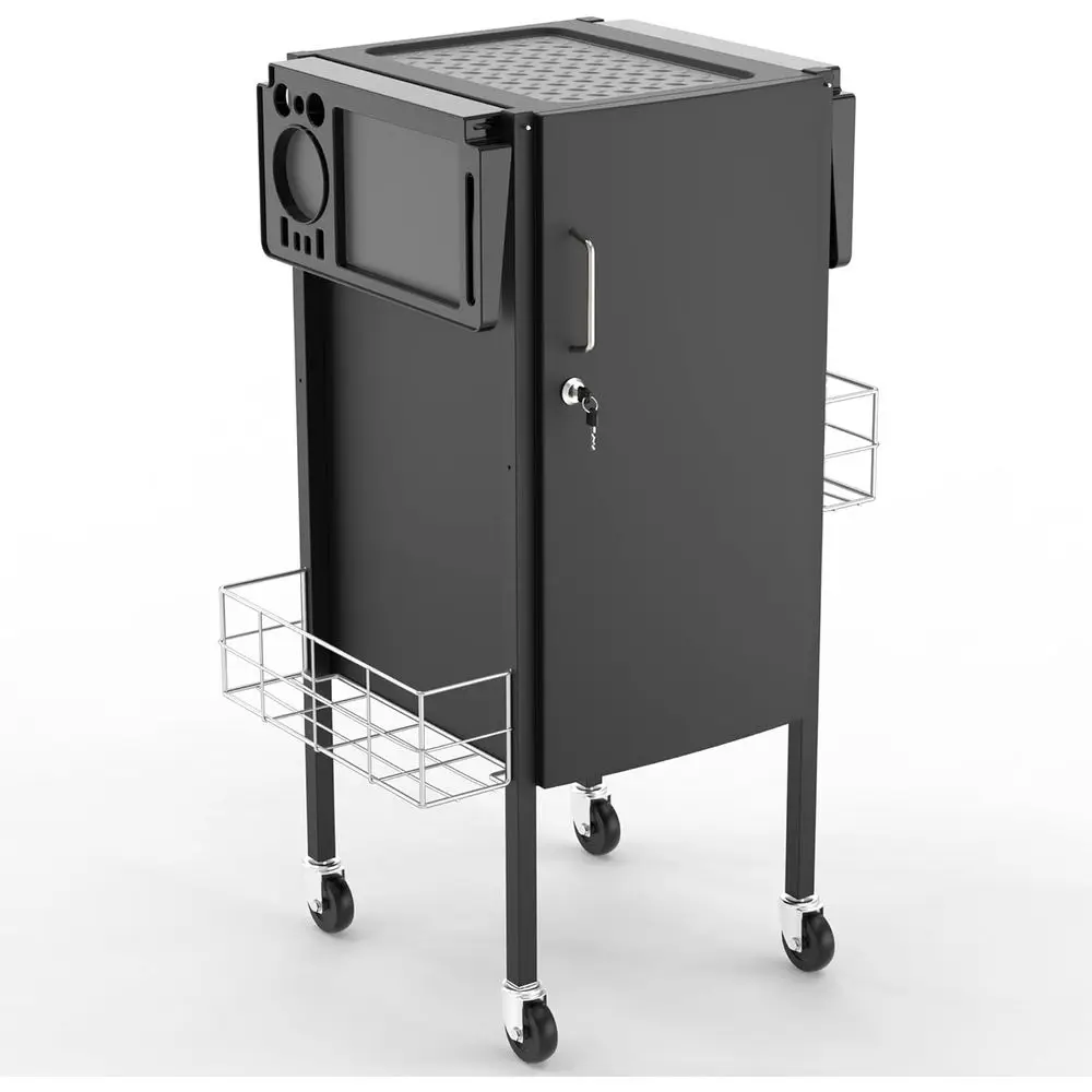 Carrito Metálico Mejorado - Almacenamiento Compacto para Productos de Belleza con 5 Bandejas con Cierre, 2 Soportes y 2 Cestas para Estilistas