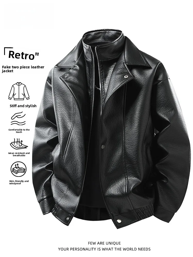 

Мужская кожаная мотоциклетная куртка American Sle, осенне-зимняя универсальная модная брендовая повседневная свободная посадка на молнии с украшением