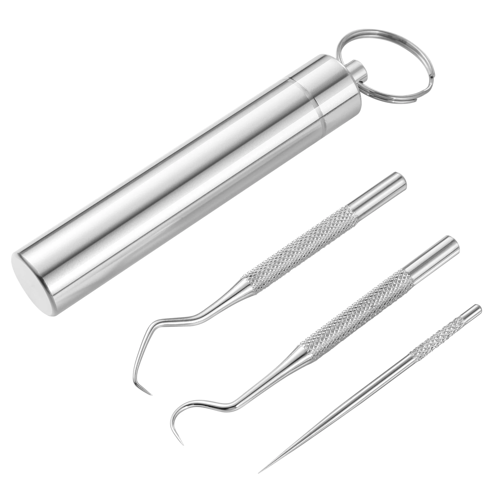 Teeth Picker Metal Toothpick Stainless Steel Toothpicks Key Chain Cleaning Hook Dental Tarter Kit Tartar Remover Reusable