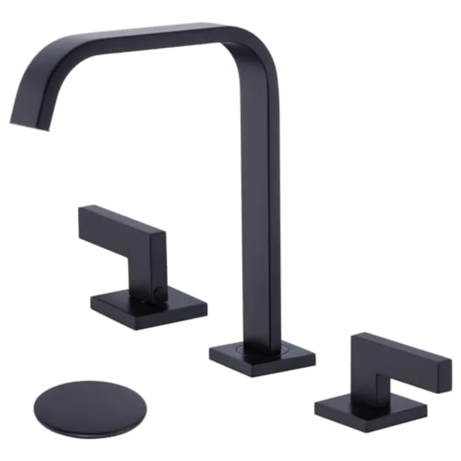 

2 Handle 8-Inch Widespread Matte Black Bathroom Faucet 3 Hole Lavatory Vanity Sink Faucet with Swivel Spout Overflow Drain and