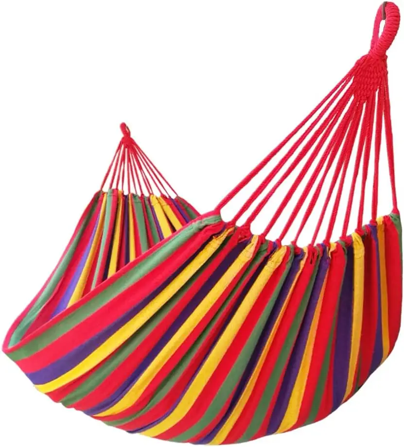 

Brazilian Double Hammock 2 Person Extra Large Canvas 250x160cm Total Length 350cm Load 500lb Cotton Hammock for Garden