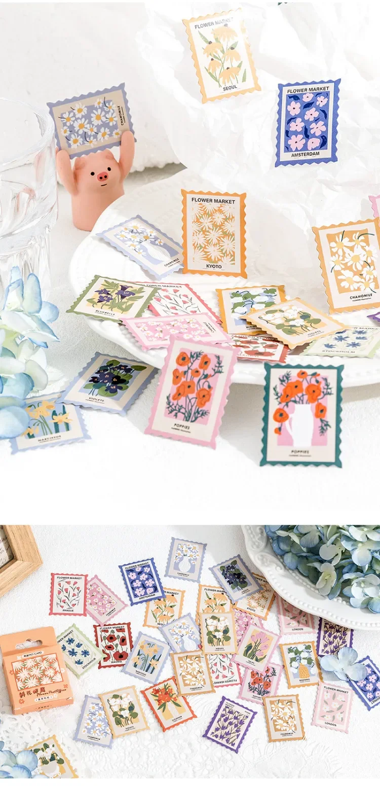 45 Pcs/pack Stamp Style Flowers Stickers Set For Journal Planner Diy Crafts Scrapbooking Embelishment Diary