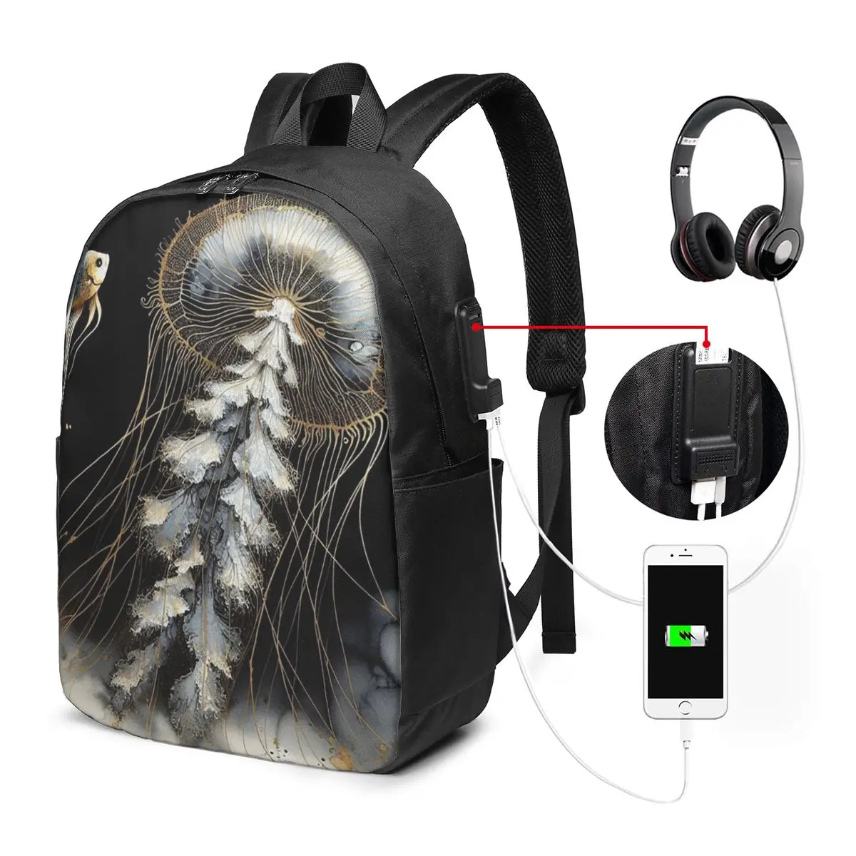 Underwater Jellyfish And Fish Backpack Travel Notebook Bag Computer College Student School Bag Laptop Shoulder Bags Men Women
