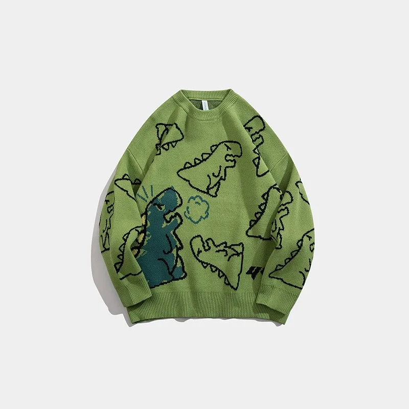 

New O-Neck Long Sleeve Women Oversize Sweater Dinosaur Y2k Knitted Loose Casual Pullover Men Harajuku Fashion Vintage Streetwear