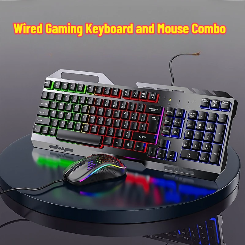 Wired Gaming Keyboard and Mouse Combo with Metal Panel for Business Office and E-sports Gaming