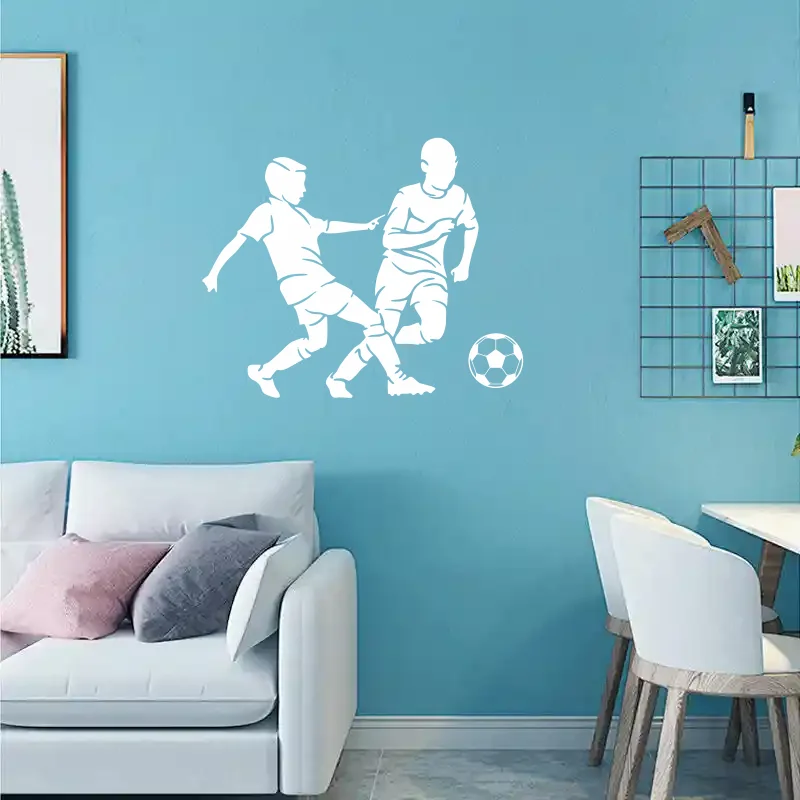 Two Friendly Soccer Boys Silhouette Sports Fit Living Room Boys Bedroom School Football Locker Room Decorative Art Sticker # 519