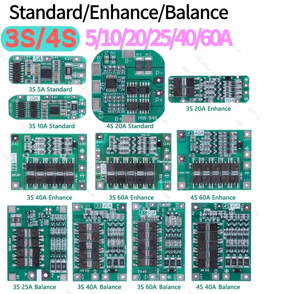 Board Module 3S/4S 5A 10A 20A 25A 40A 60A Lithium Ion Battery Charger Protection Board 18650 BMS for Drill Motor