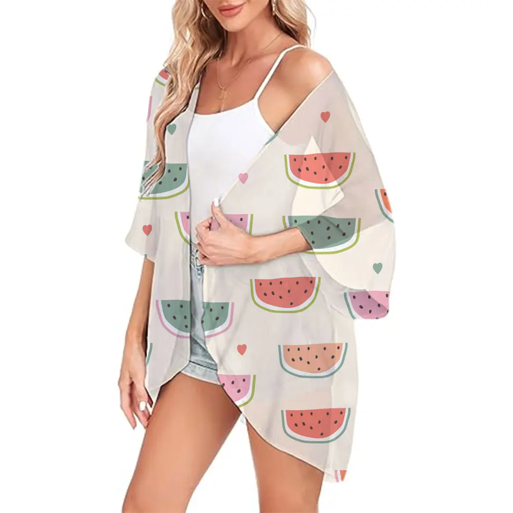 

Women's Casual Kimono Chiffon Cover-ups 3d Watermelon Printed Lightweight Fashion Kimono Beach Swimwear With Dress Coat Summer