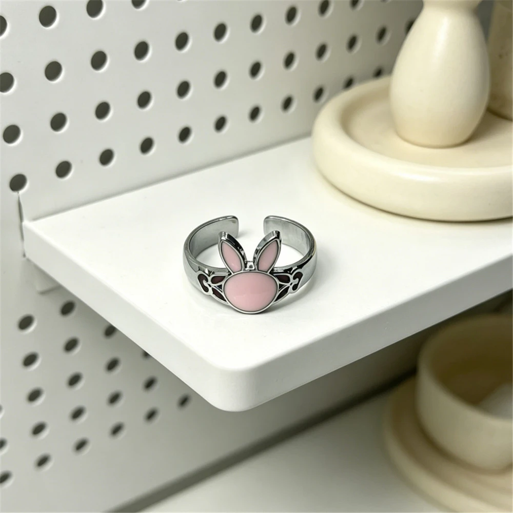 Game Honkai Star Rail Evanescia Cosplay Costume Accessories Props Alloy Adjustable Pink Rabbit Ring Metal Unisex Gift