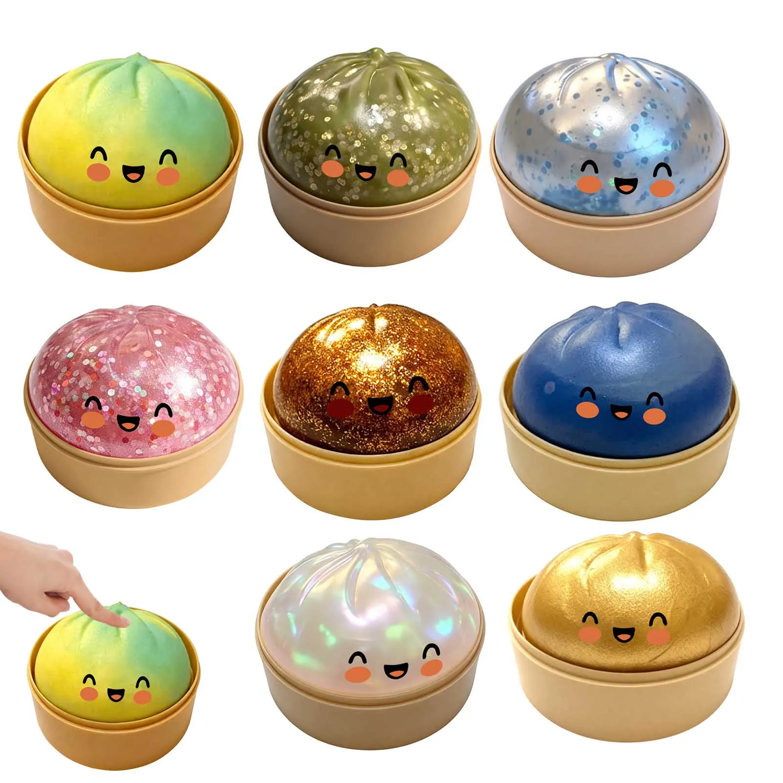 

Сквиши-пельмени 1 шт. с блестками, музыкальная игрушка-антистресс в форме паровой булочки, милая и забавная, для снятия стресса