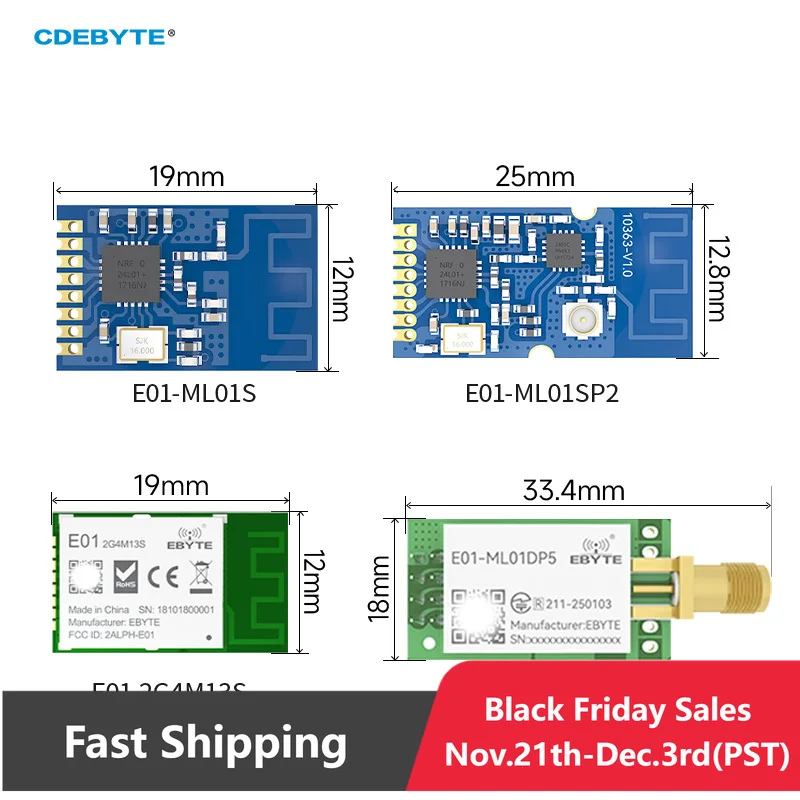 

Беспроводной модуль CDEBYTE E01-ML01DP5 2,4 ГГц nRF24L01P IoT RF модуль Nordic nRF24L01 PA LNA 20 дБм 100 мВт 2,4g трансивер
