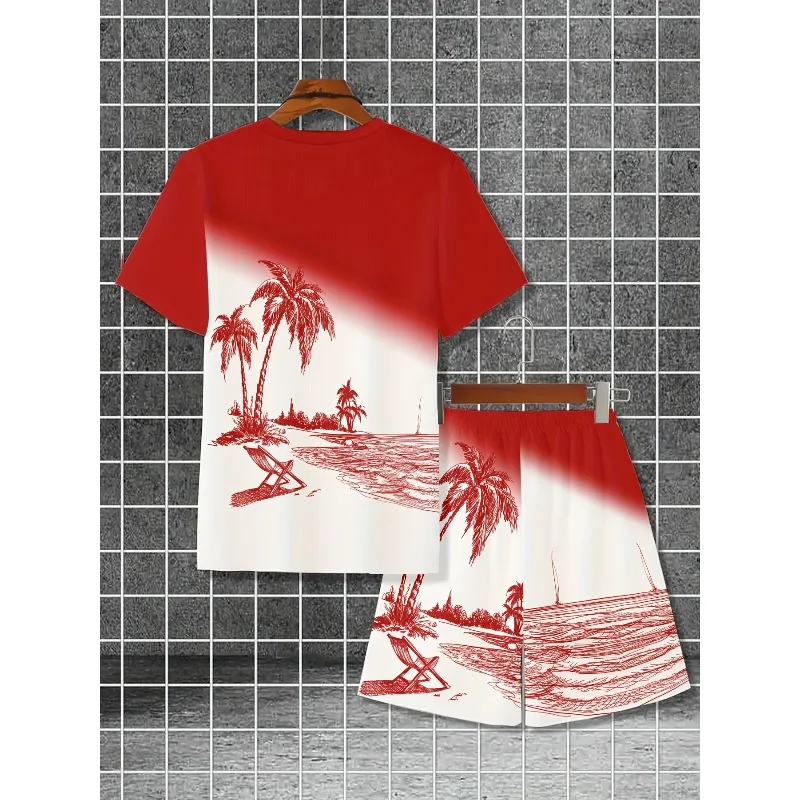 2025 Summer Men's 3D Printed Short Sleeved T-shirt and Shorts Set Casual Outdoor Sports Resort Set Breathable
