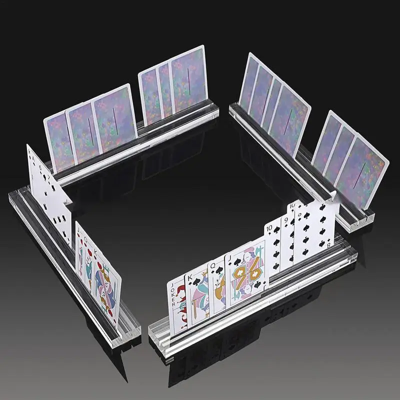 Espositori per carte da gioco vassoio porta carte da gioco trasparente con supporto per carte da gioco a 2 slot con 2 scanalature per carte da gioco