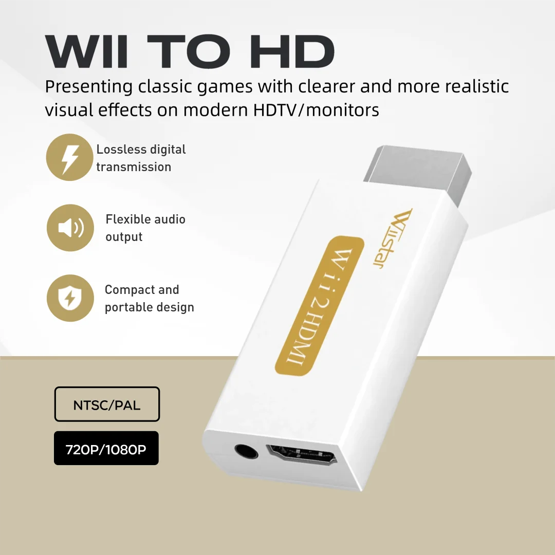 Wiistar Wii to HDMI Converter Wii2HDMI Adapter 1080P +3.5mm Audio Output