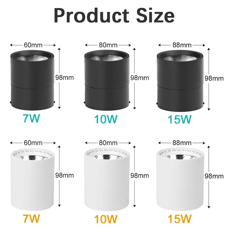 Imagem -05 - Downlight Led Interior com Modos de Escurecimento Spot Light Lâmpadas de Teto Superfície Montada Holofote Ac185265v 7w 10w 15w