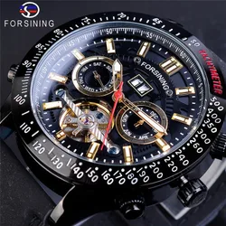 Fashion Forsining Top Brand Tourbillon Calendar Week And Month Display Multifunctional Genuine Leather Mechanical Wrist Watches