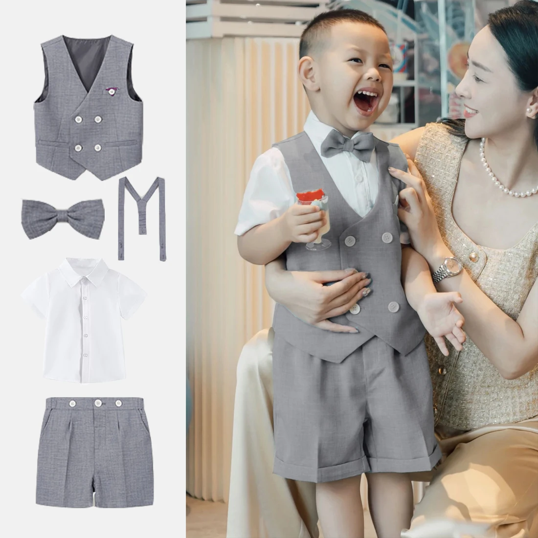 

Summer 4Piece Infant Boy Clothes Set Fashion Gentleman Suit Baby Outfit Children Boys' Gentleman Suit Kids' Clothing