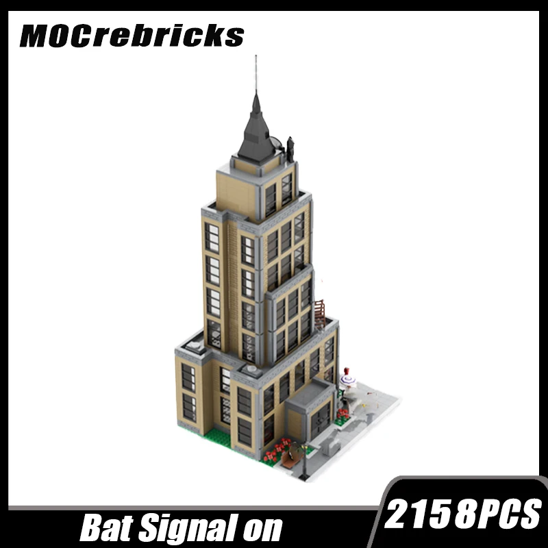 MOC-76224 City Street View Department of Commerce Bat Signal Mall Country Building Block Assembly Model Brick Toy Children's Gif