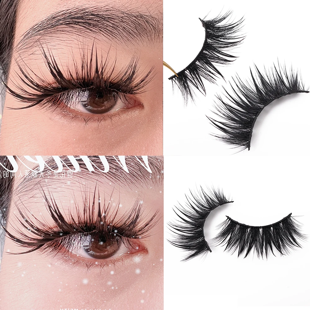 Yiernuo 1/5 Pairs Cosplay anime eyelashes Manga Lashes Dramatic Fairy Clusters lashes wet look lashes