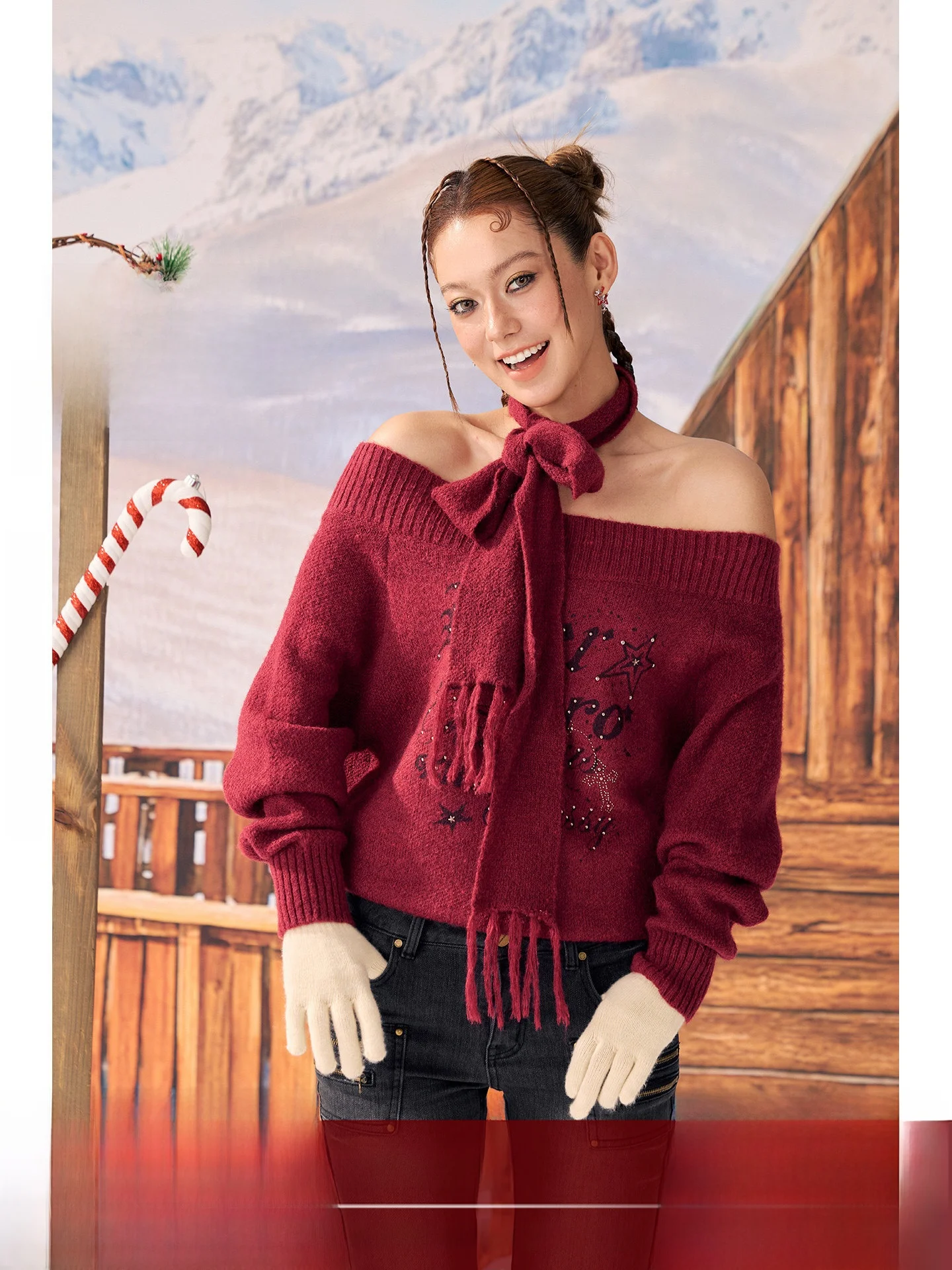 

Уютный, приятный к телу вязаный свитер BeerBro Rebellious Holiday с лямкой через плечо, из мягкой шерсти, с буквенным принтом, в уличном стиле, свободного кроя.