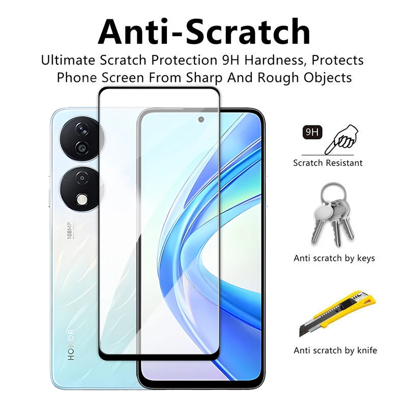 4in1 For Honor X7b Glass For Honor X5 X6 X7 X8 X9 X6a X8a X7a X7B Tempered Glass 2.5D Full Cover Screen Protector X7b Lens Film