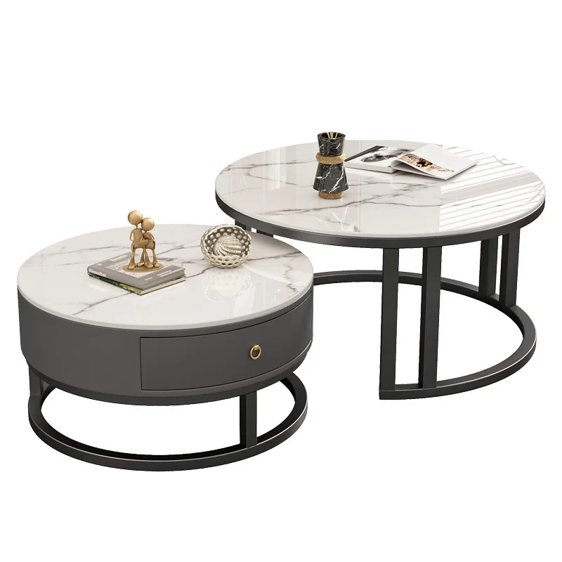 

Simple modern rock slab coffee table light luxury household living room small apartment Internet celebrity new round edge table