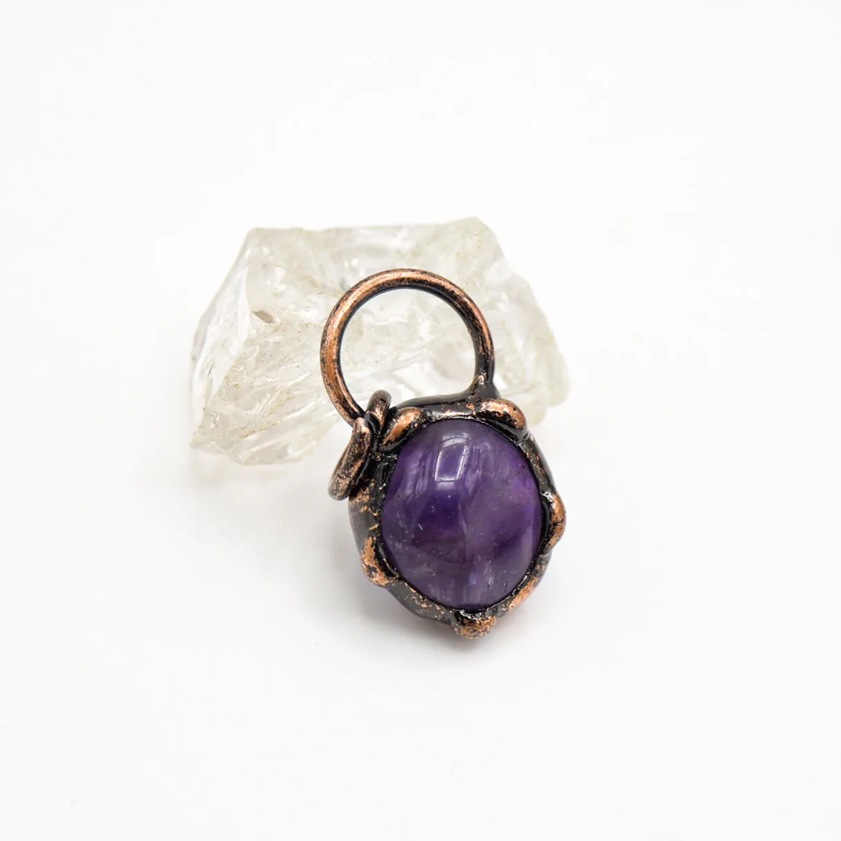 5pcs Handmade Vintage Antique Bronze Plated Tin Alloy Amethyst Purple Crystal Pendant 16x33.2mm Necklace Decoration Pendant