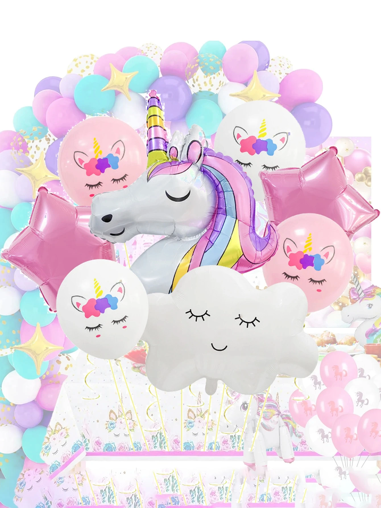 8pcsRainbow Unicorn Balloon  Foil Balloons Kids Unicorn Theme Birthday Party Decorations Baby Shower Scene layout