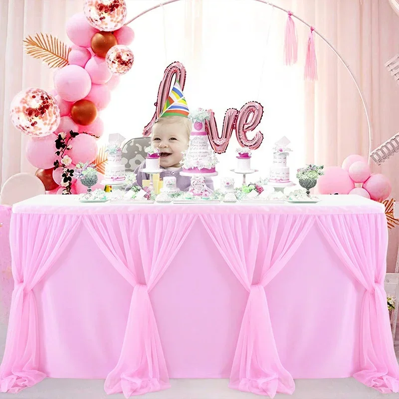 Pink and Blue Table Skirt Tulle Tutu Table Cloths Cover for Baby Shower Birthday Party Dessert Buffet Banquet Table Decorations