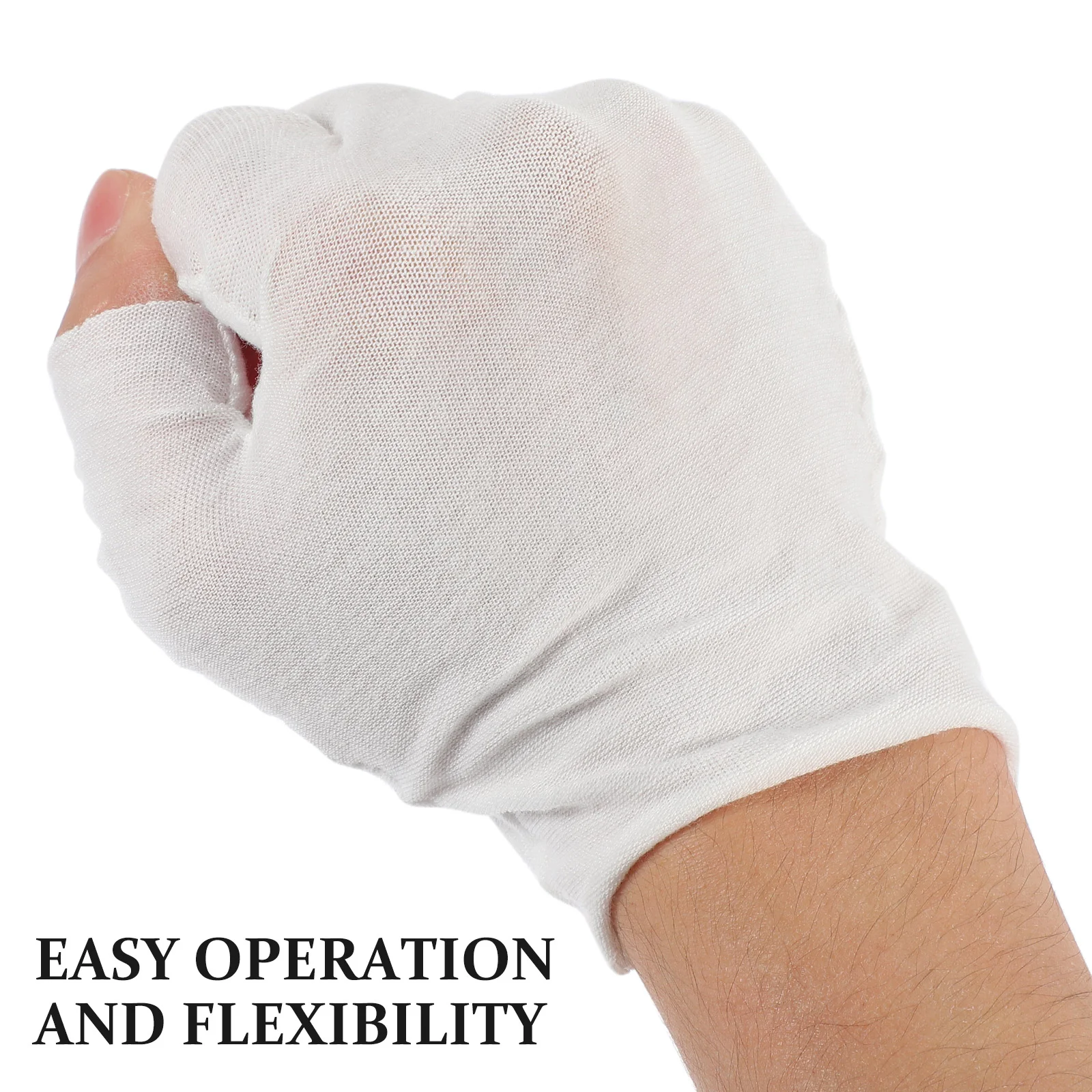 12 Pairs White Cotton Fingerless Gloves for Dry Hands Working Moisturizing Touch Screen Soft Breathable Labor Mitts