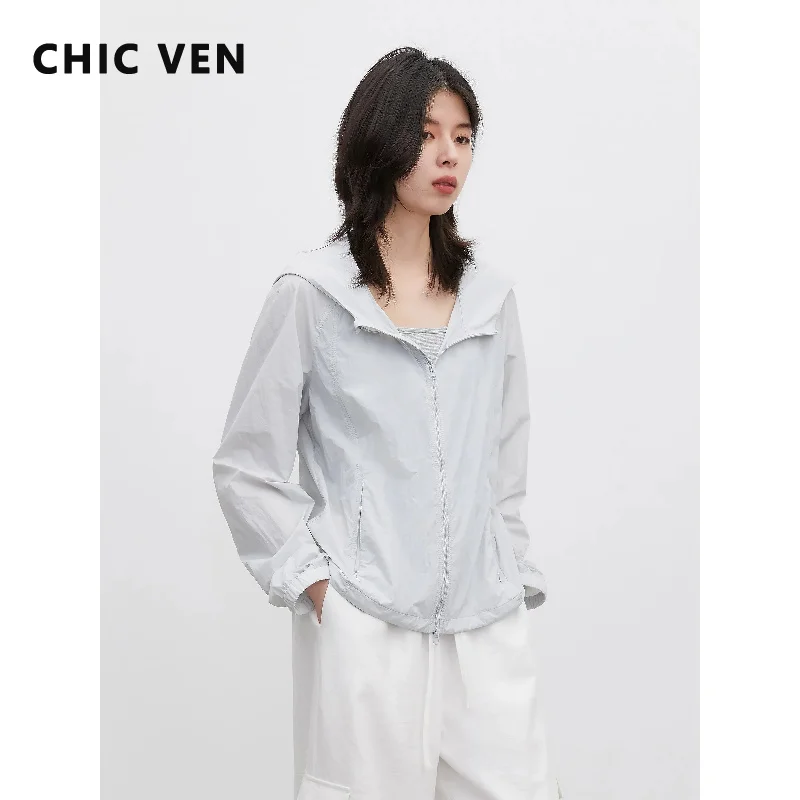 

CHIC VEN New Women Jackets Solid Loose Casual Sunscreen UPF50+ Hooded Ladies Lightweight Coat Summer 2026