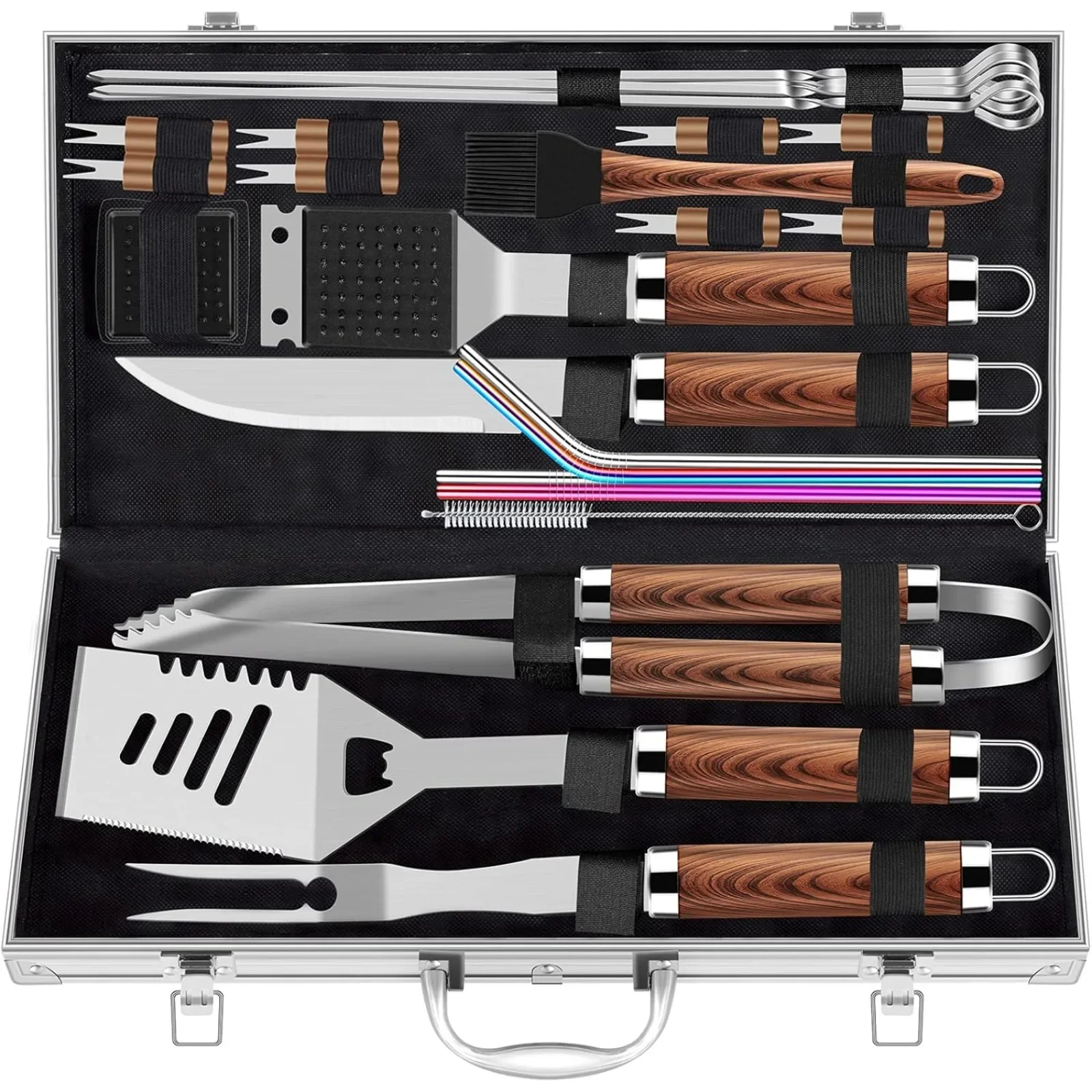 US 25pcs Extra Thick Stainless Steel Grill Tool Set for Men,