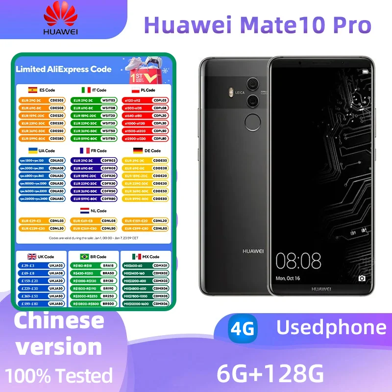 Huawei Mate10 Pro 4G SmartPhone CPU HiSilicon Kirin 970 Battery Capacity 4000mAh 12MP Camera Android Original Used Phone