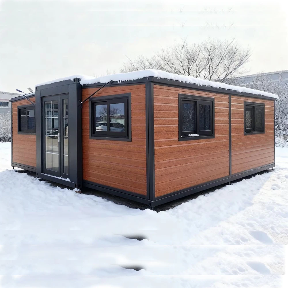 منزل حاوية جاهزة قابلة للتوسيع بطول 40 قدمًا، 3 غرف نوم من الفولاذ الخشبي القابل للطي، خطط منزلية للفندق الخارجي، حزمة مسطحة، مستشفى المكتب