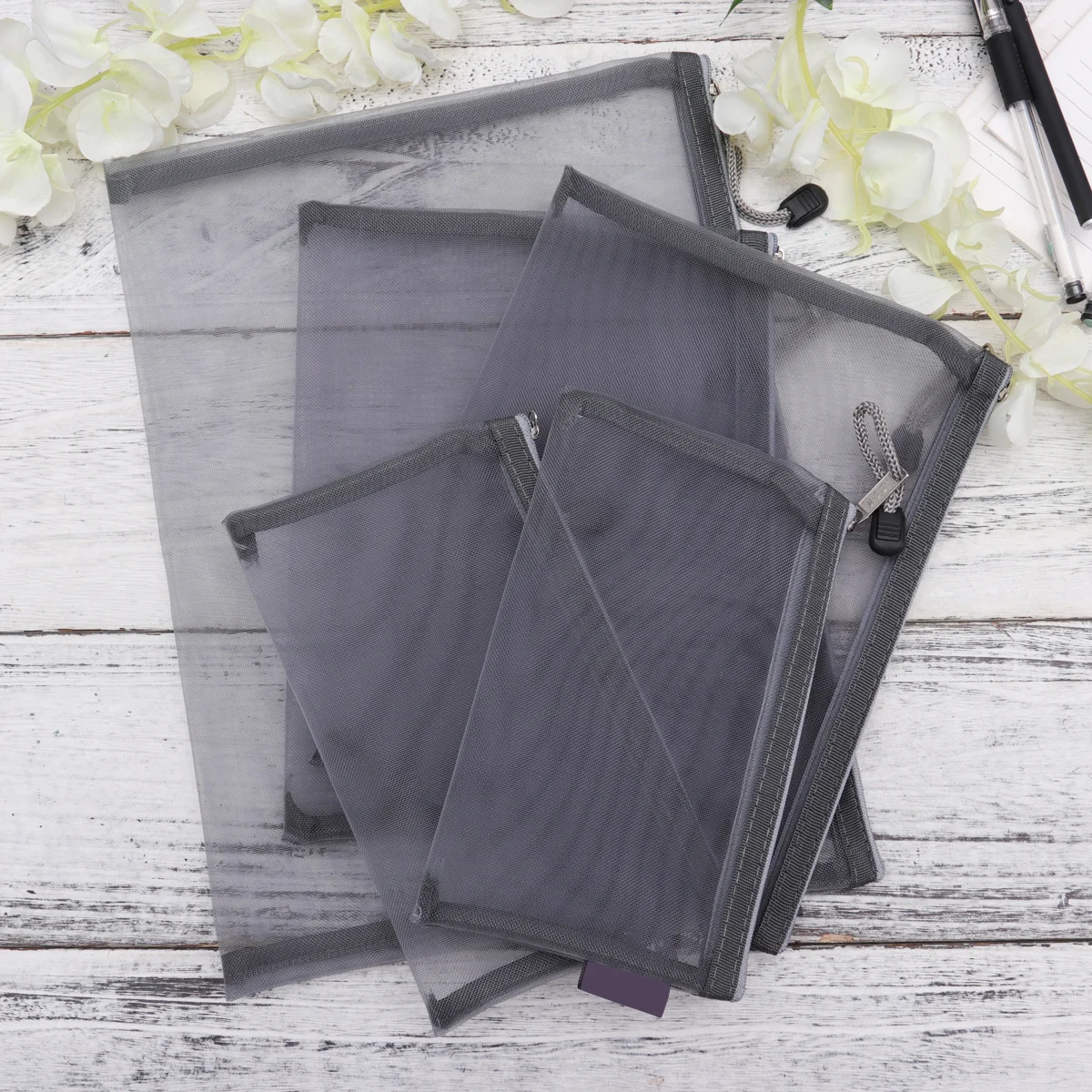 5Pcs Solid Reusable Mesh Stationery Bag Pencil Pouch A4 A5 A6 for Office School Documents Storage Mesh File Bag