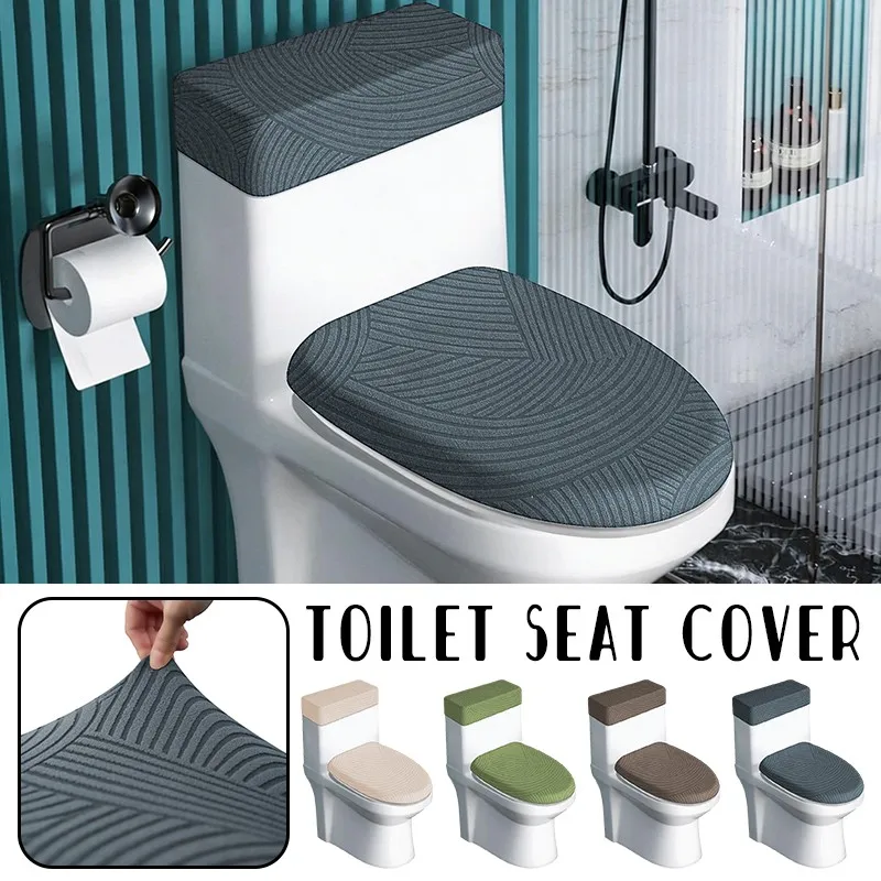 

1set Stretch Toilet Seat Tank Cover Set Jacquard Elastic Bathroom Protector Cover Non-Slip Toilet Cover Set for Bathroom