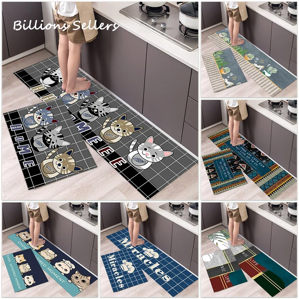 Kitchen Absorbent Mat Non-Skid Waterproof Wipeable Comfort Standing Kitchen Rugs and Mats Wipeable Wash Free Long Strip Carpet