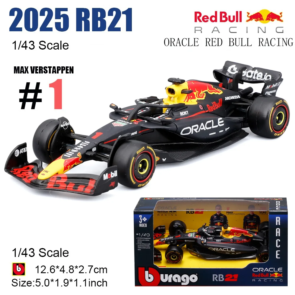 جديد في المخزون Bburago 1:43 2025 F1 اليابان ريد بول Rb21 سبيكة نماذج مصغرة فيراري Sf25 # 44 Rb21 Verstappen Mcl39 W16 لعبة السيارة #6
