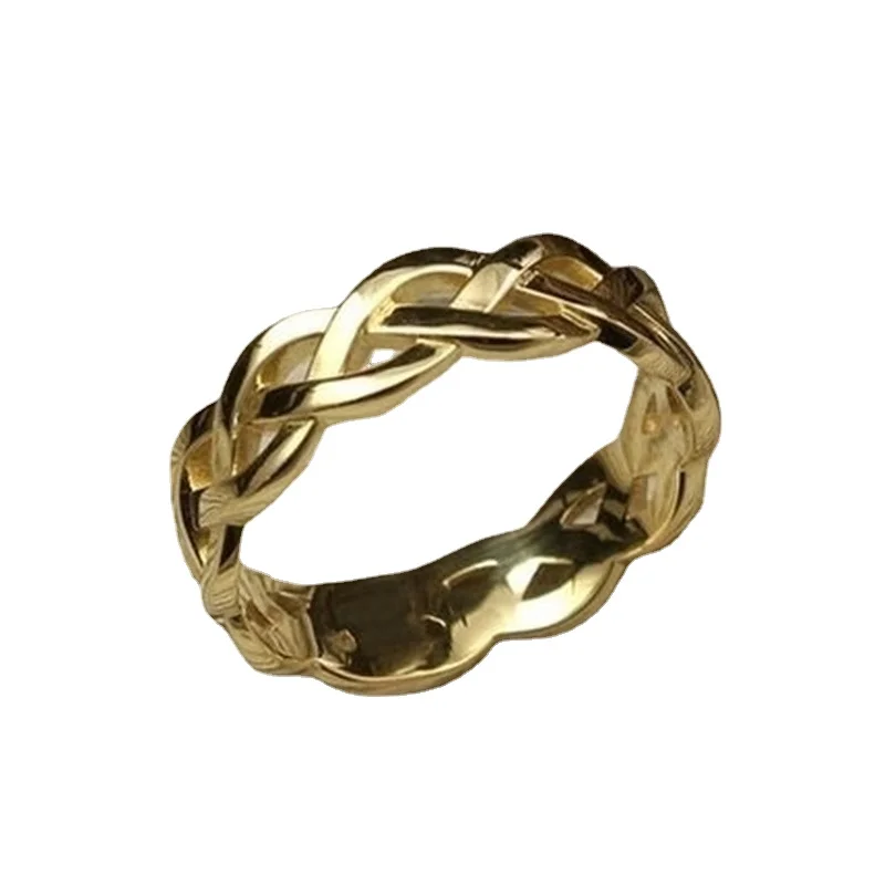 Anillo de ratán trenzado dorado para mujer, sortija única de ratán, regalo de boda, aniversario, Fiesta en la playa, joyería