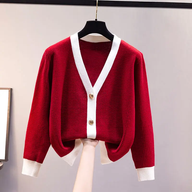 Korean Women All-match Knitted Button Cardigans Sweater Autumn Winter New Fashion Warm V-Neck Long Sleeve Loose Casual Coats Top