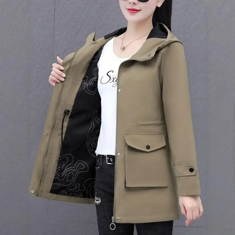 

Женское длинное пальто с капюшоном Sve, новинка 2023 года, осенняя одежда, трансграничная, средней длины, Busin Gentleman Sle, чистый цвет