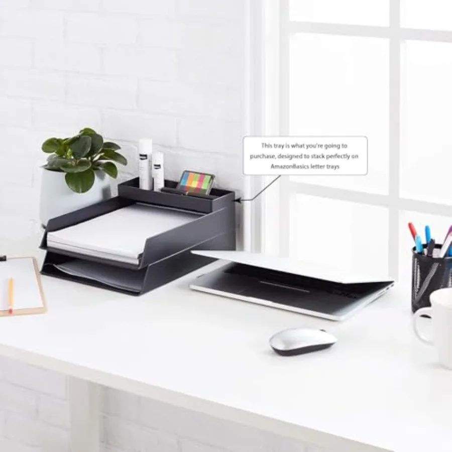 Rectangular Plastic Desk Organizer, Half Accessory Tray for Office Supplies and Workspace Organization