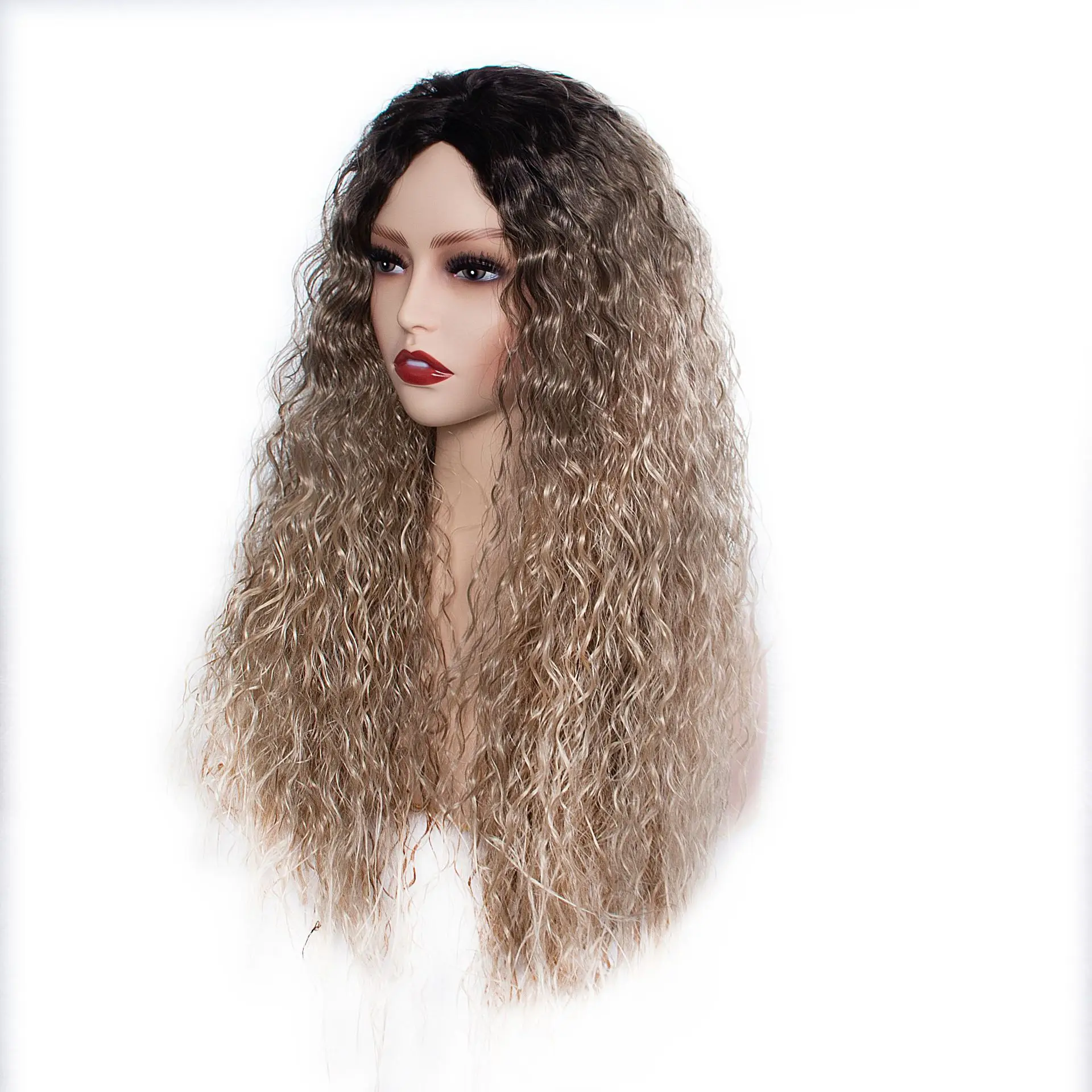 Wig, African long curly hair, European and American gradual change color corn perm wig chemical fiber wig headgear