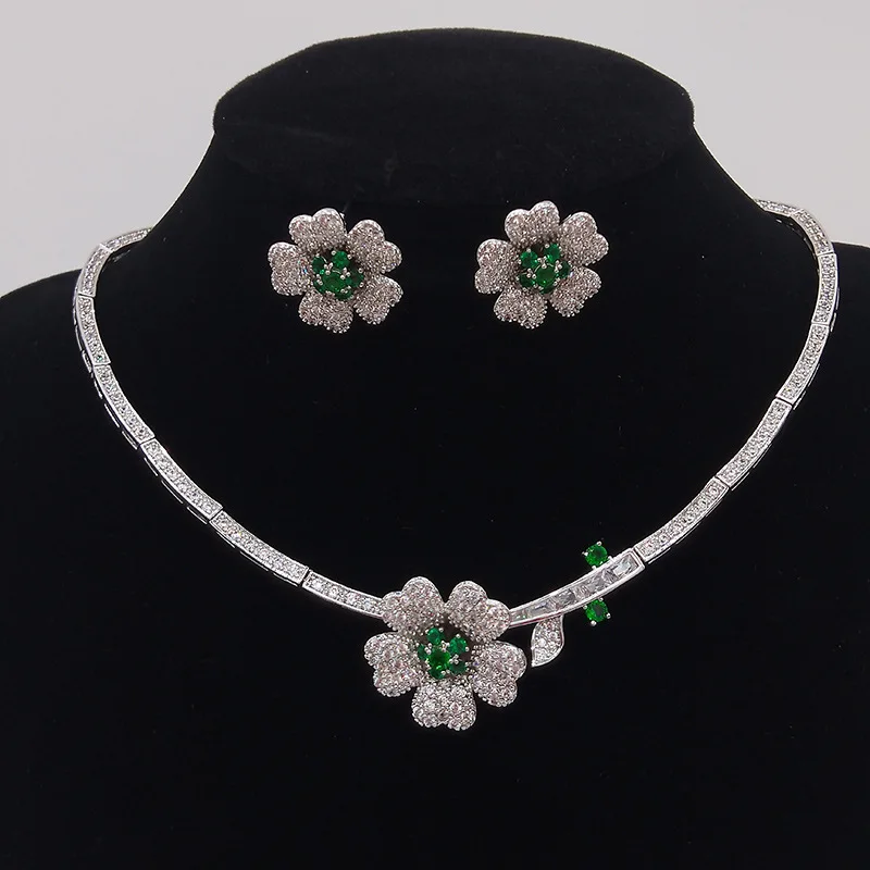 

flower jewelry set 2pcs necklace stud earrings sparkly zirconia yellow green blue red dinner party jewelry women jewelry